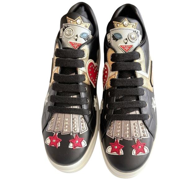 Prada Robot Appliqué Sneakers Rare Avant Garde Black Leather Sz 39 - Picture 4 of 5